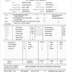 Call Sheet Word Apple Pages Film Template