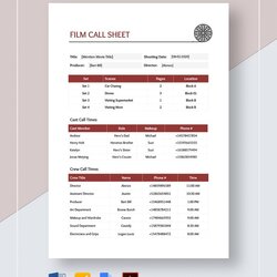 Peerless Film Call Sheet Template In Pages Word Google Docs Download