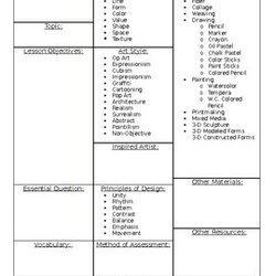 Art Lesson Plan Template Editable By Tanya Grenoble Original