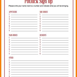 Very Good Potluck Sign Up Sheet Free Download Templates Printable