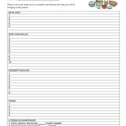 The Highest Standard Best Potluck Sign Up Sheets For Any Occasion Sheet Template Printable Food Word Holiday