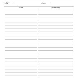 Worthy Potluck Sign Up Sheet Printable Form Simple