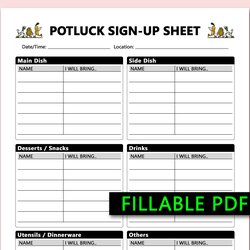 Marvelous Potluck Sign Up Sheet Printable Template For