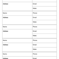 Splendid Printable Phone List Template Templates Free