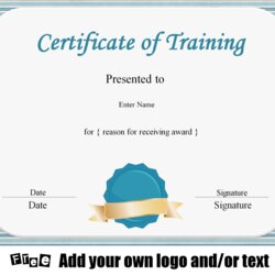 Worthy Free Certificate Of Training Template Without Customize Watermark Print Logos