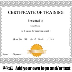 Free Certificate Of Training Template Print Customize Watermark Without