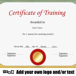 Brilliant Free Certificate Of Training Template Print Award Watermark Customize Without