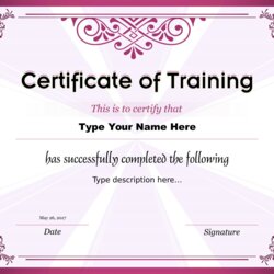 Excellent Certificate Of Training Free Download Certificates Template Printable Templates Achievement