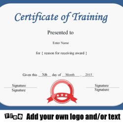 High Quality Free Certificate Of Training Template Watermark Customize Print Without