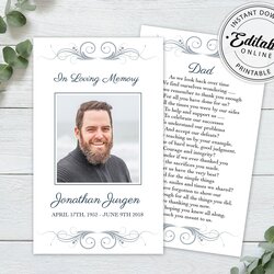 Spiffing Editable Funeral Prayer Card Template Printable Memorial Obituary Wonderful