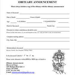 Sublime Free Obituary Template For Microsoft Word Printable Announcement