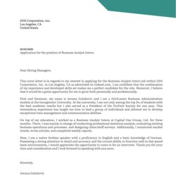 Superior Business Analyst Internship Cover Letter Example Image