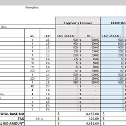 Smashing Construction Bid Template Tabulation Excel List Project Management Punch Cost Templates Estimate