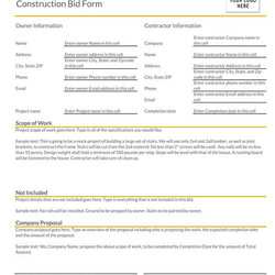 Outstanding Free Construction Bid Forms Templates Word Excel Form Template
