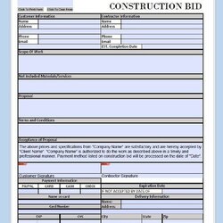 High Quality Construction Bid Project Form Template Simple Minimal Editable Templates Bids