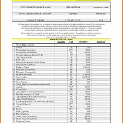 Very Good Construction Bid Template Free Excel