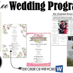 Cool Free Wedding Program Templates For Word Programs