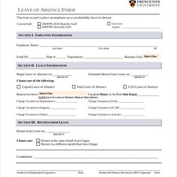 Smashing Free Sample Employee Absence Forms In Ms Word Form Leave Princeton Of
