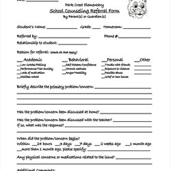 Free Counselling Forms In Ms Word Counseling Referral Form Template School