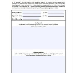 Free Employee Counseling Forms In Form Template Hr Coaching Sample