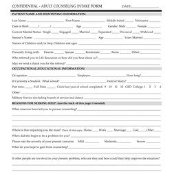 Splendid Counseling Client Printable Counselling Intake Form Template Confidential Adult