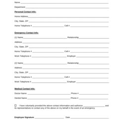 Wonderful Printable Emergency Contact Form Template Free Employee Word