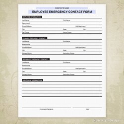 Swell Emergency Contact Printable Form Personalized