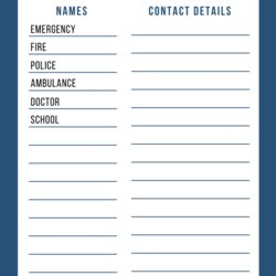Eminent Emergency Contact List Printable Phone Template Call Word Numbers Number Contacts Au Templates Excel