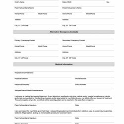 Terrific Emergency Contact And Medical Information Templates Daycare Form Word Microsoft Child Forms Children
