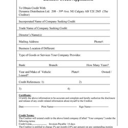 Preeminent Free Credit Application Form Templates Samples Business Canada Template