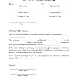 Superior Mutual Understanding Agreement Template Letter Of Print Big