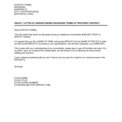 Supreme Mutual Understanding Agreement Template Letter Of Regarding Terms Proposed Contract