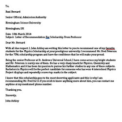 Admirable Scholarship Recommendation Letter Sample Word Professor Scholarships Loan Repayment Preschool Of
