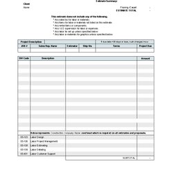 The Highest Standard Construction Estimate Template Invoice Manager For Excel Job Form Flooring Blank Labour