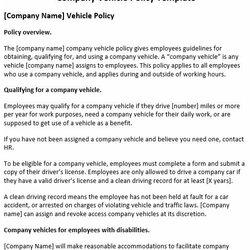 Wizard Printable Company Vehicle Policy Template Templates
