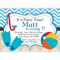Matchless Free Printable Birthday Pool Party Invitations Invitation Beach Invite Quotes Blue Chevron Swim