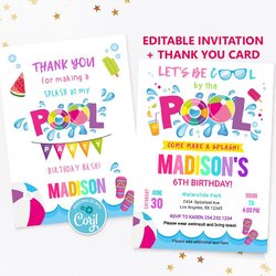 Tremendous Pool Party Invitation Instant Download Swimming