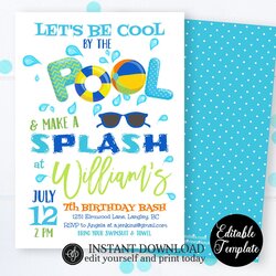 Smashing Swimming Birthday Party Invite Cool By The Pool In Invitation Swim