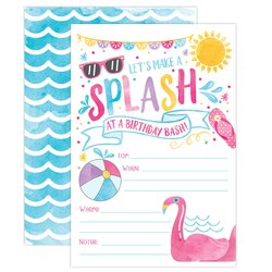 Cool Girl Pool Party Birthday Invitations Summer Bash Splash Invites Envelopes Templates