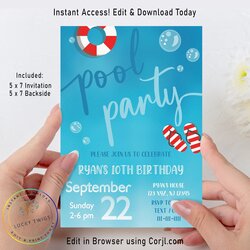 Outstanding Pool Party Invitation Swimming Summer Birthday Australia