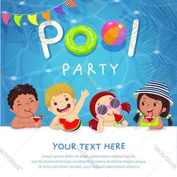 Worthy Pool Party Invitation Template Card With Kids Vector Image