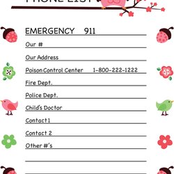 The Highest Quality Parking Pal Emergency Phone List Contact Kids Template Numbers Number Childcare Printable
