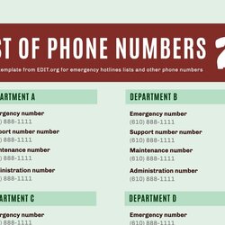Create Free List Of Phone Numbers Online Emergency Contact Template