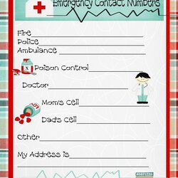 Excellent Emergency Phone Numbers List Template Wondrous Ideas Number Word Contact Printable First Kids