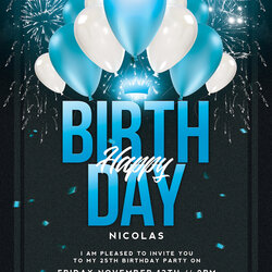Fine Birthday Party Invitations Flyer Template Anniversary Club Templates Blue Event