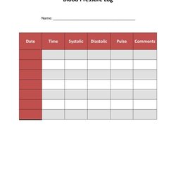 Tremendous Printable Blood Pressure Log Templates Template