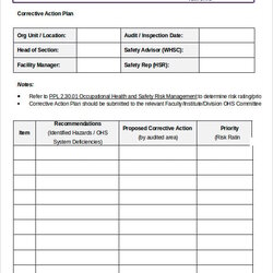 Superlative Printable Corrective Action Plan Template Templates Safety