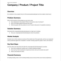 Business Report Example Executive Summary Template One Pager