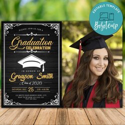 Great Printable Graduation High School Invitation Template With Photo Invites Compressed