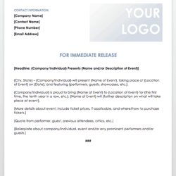Superior Free Press Release Templates Event Template Word